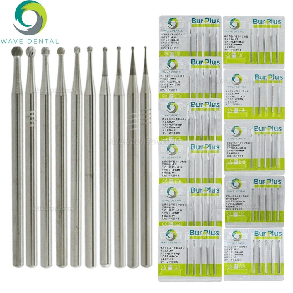 10Pcs Wave Dental Carbide Straight Handpiece Burs Round HP 1/4 1/2 1 2 3 4 5 6 7 8 10# Burs